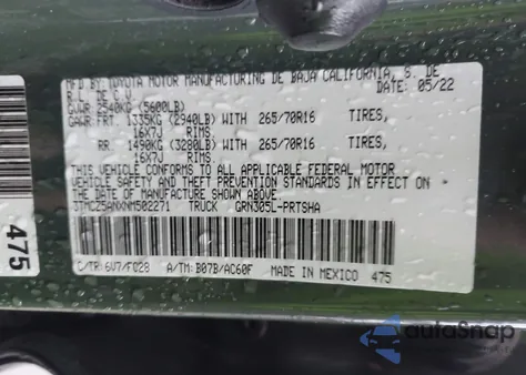 2022 Toyota Tacoma Sr5 V6 from USA, damaged, VIN 3TMCZ5ANXNM502271